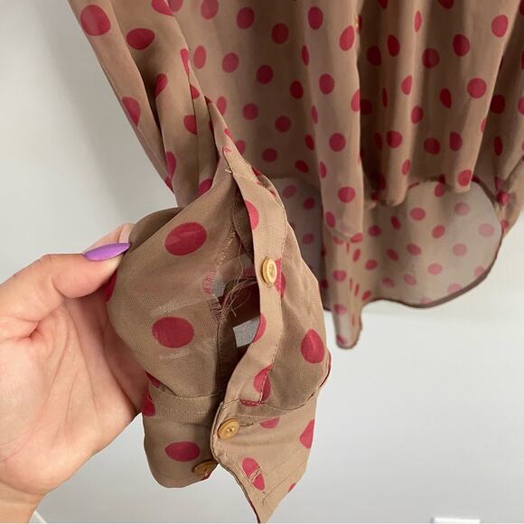 Free People | Women’s Easy Rider Copper Brown Button Down Blouse Polka Dot Shirt - Picture 6 of 10